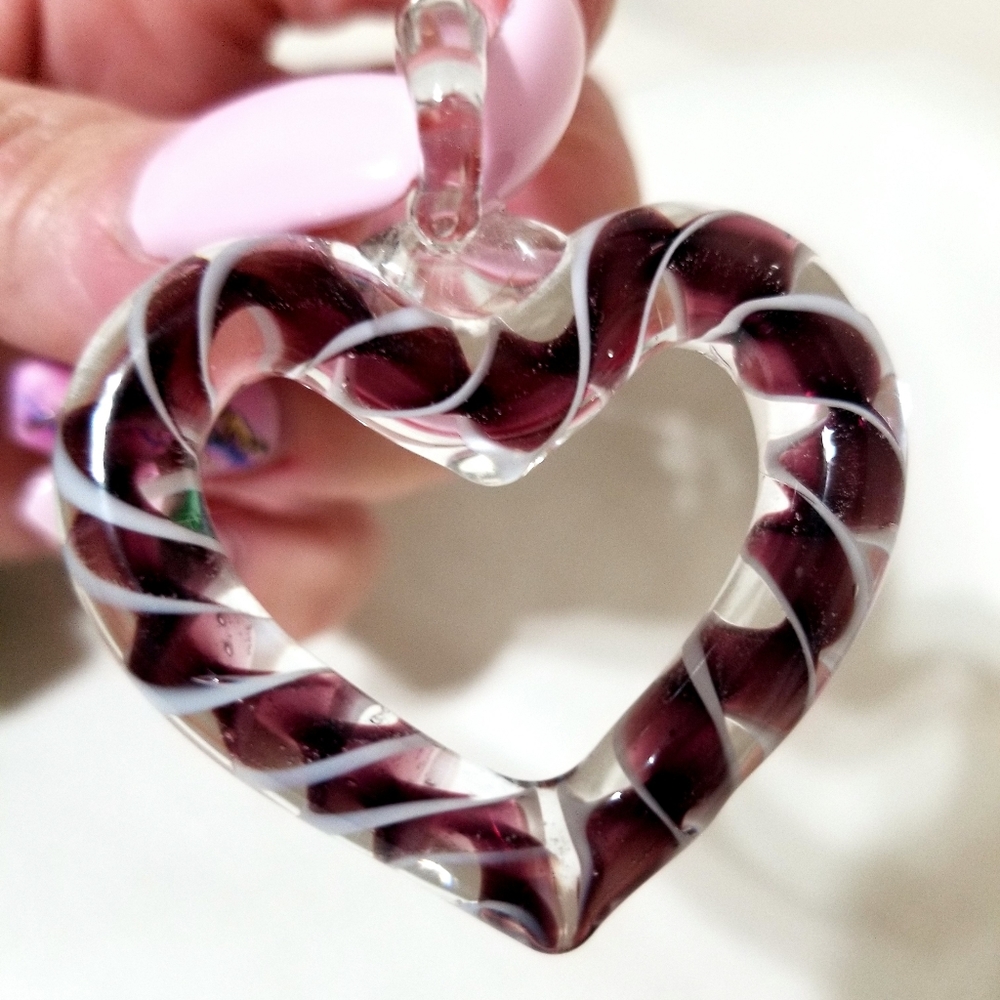 Purple heart shaped glass pendant